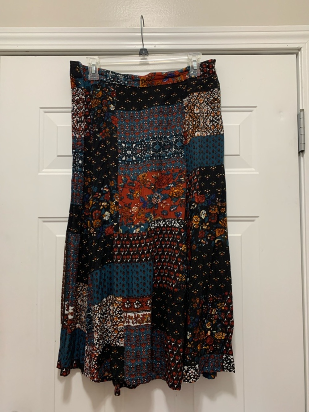 3/$15 Boca Bay Boho Patchwork Midi Skirt in Black and Teal Size Large